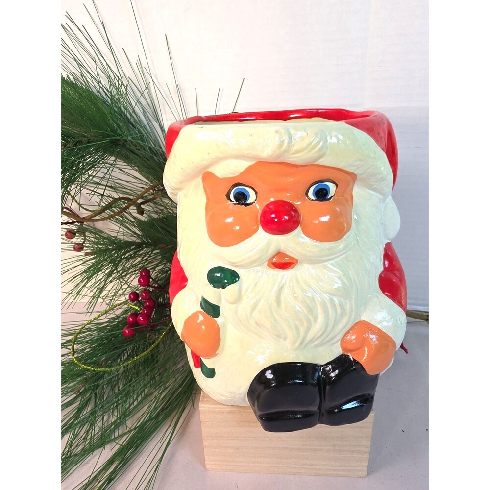 Vintage Christmas Hand painted Santa ceramic planter Japan 1960's
